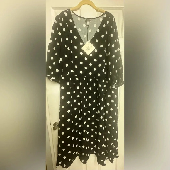 Ava & Viv Women’s Black White Polka-Dot A-Line Plus Size Dress Sz 3X‎ 22/24 NWT - Picture 1 of 5